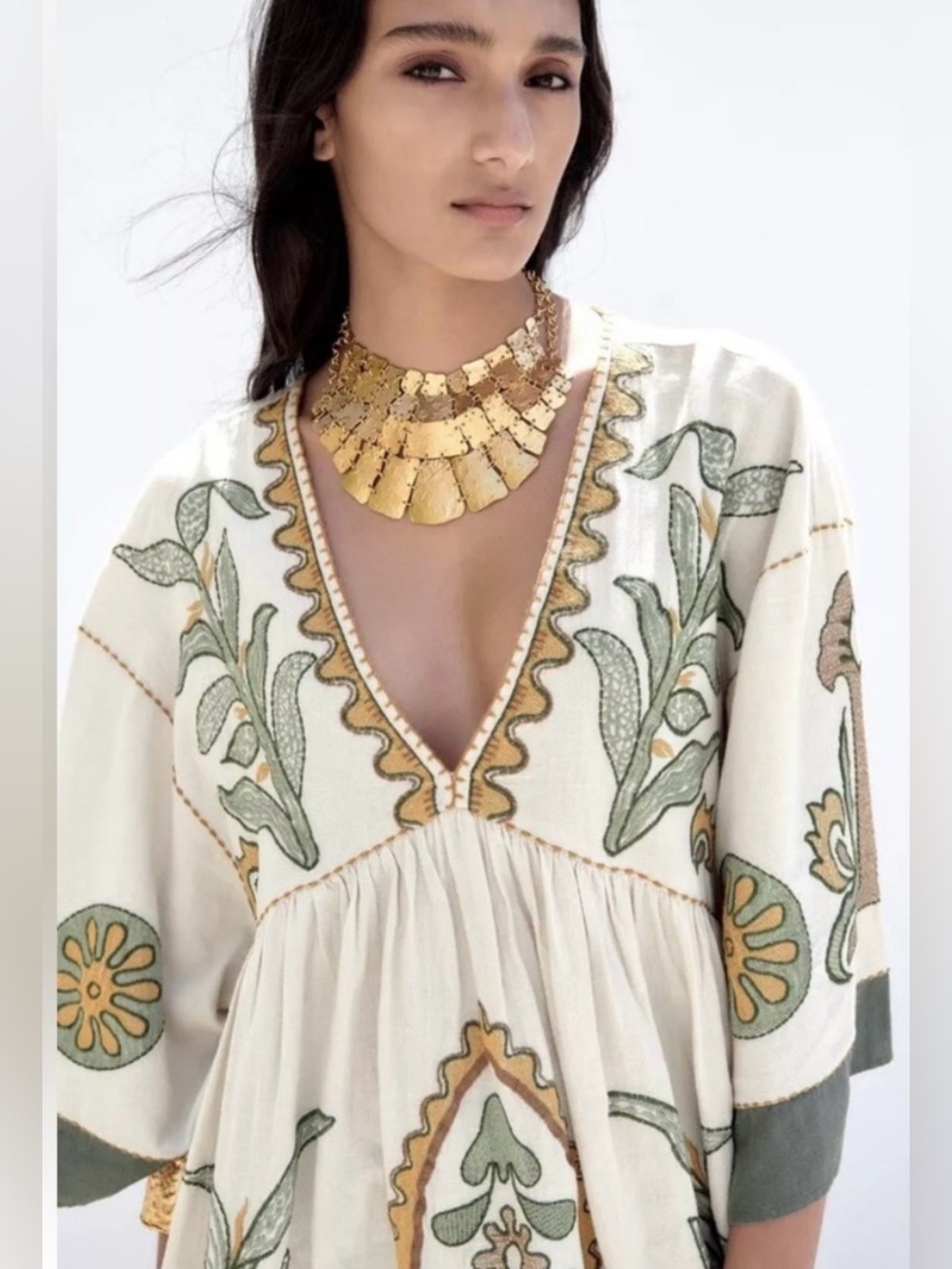 Zara Embroidered Linen Blend Mini Dress size L - Picture 11 of 12